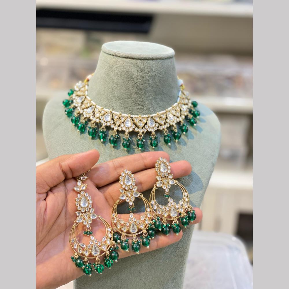 Hira Collections  Gold Plated Royal Kundan Stone And Beads Necklace Set