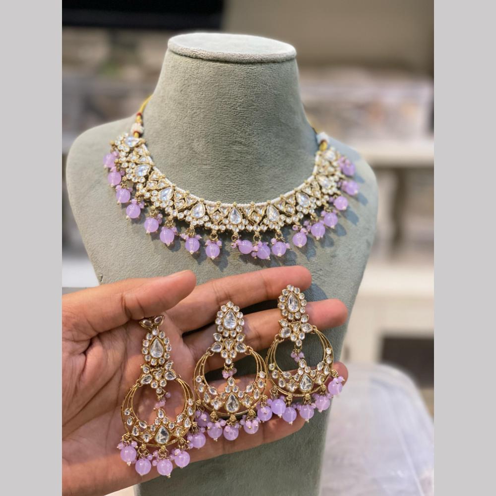 Hira Collections  Gold Plated Royal Kundan Stone And Beads Necklace Set