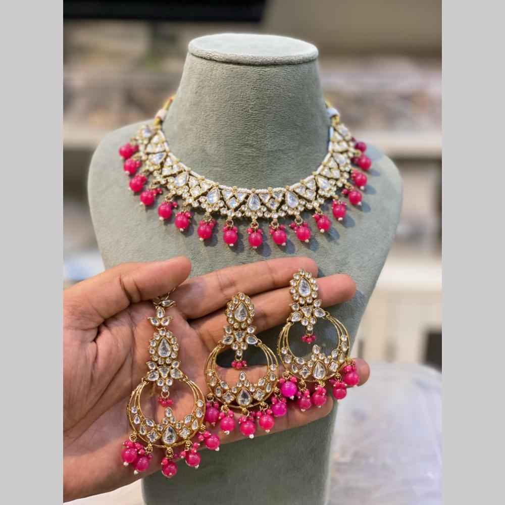 Hira Collections  Gold Plated Royal Kundan Stone And Beads Necklace Set