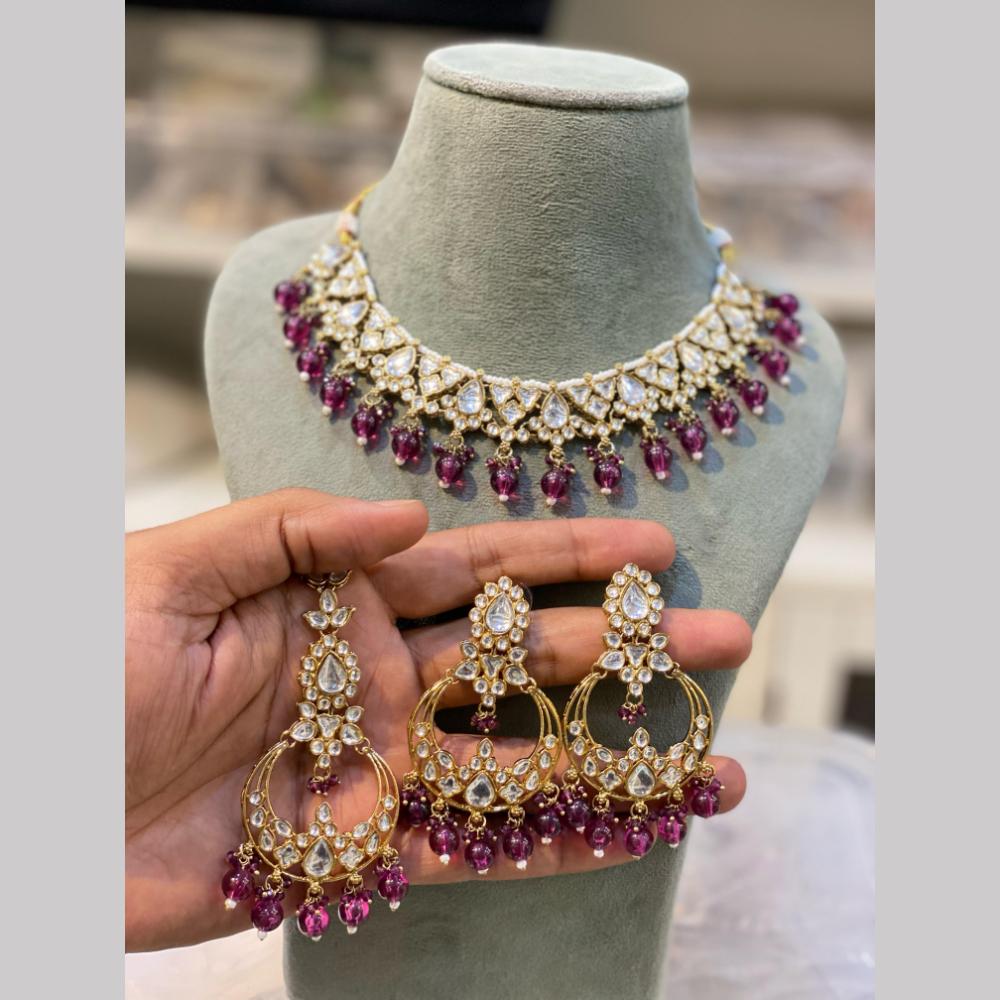 Hira Collections  Gold Plated Royal Kundan Stone And Beads Necklace Set