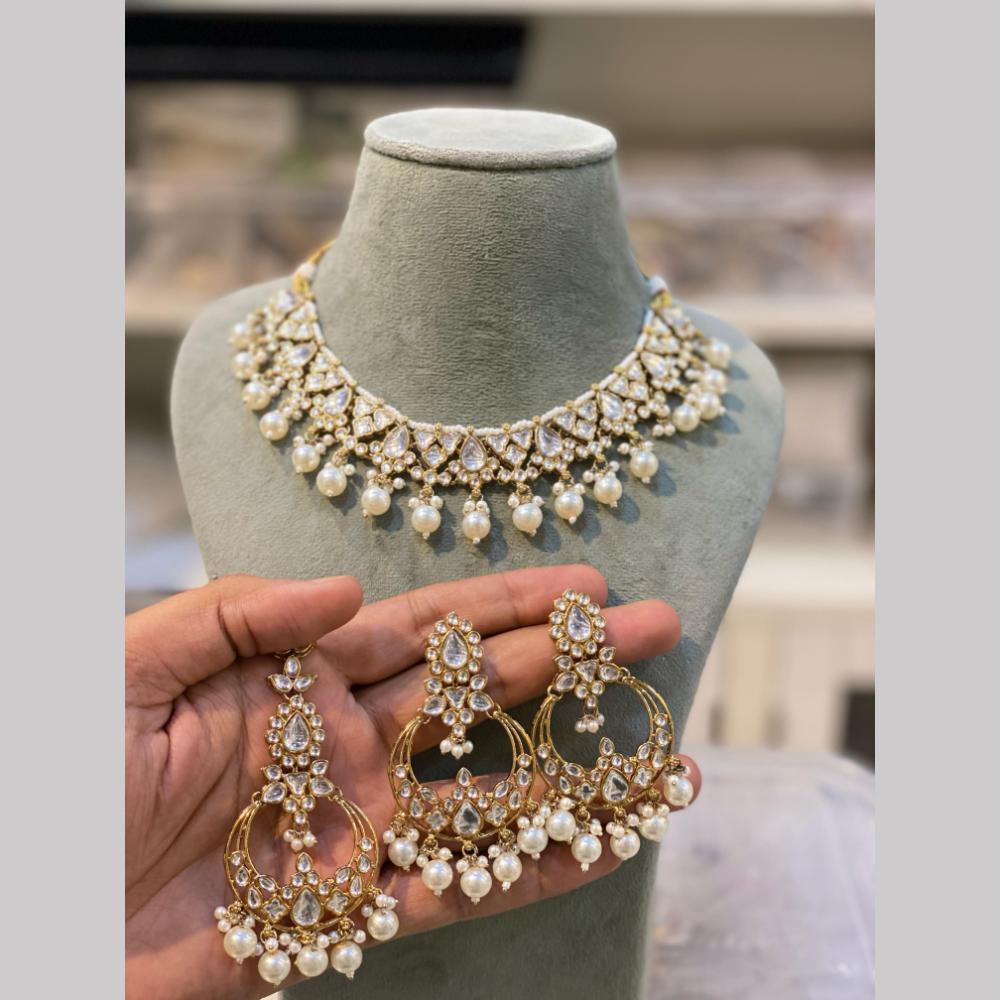 Hira Collections  Gold Plated Royal Kundan Stone And Beads Necklace Set