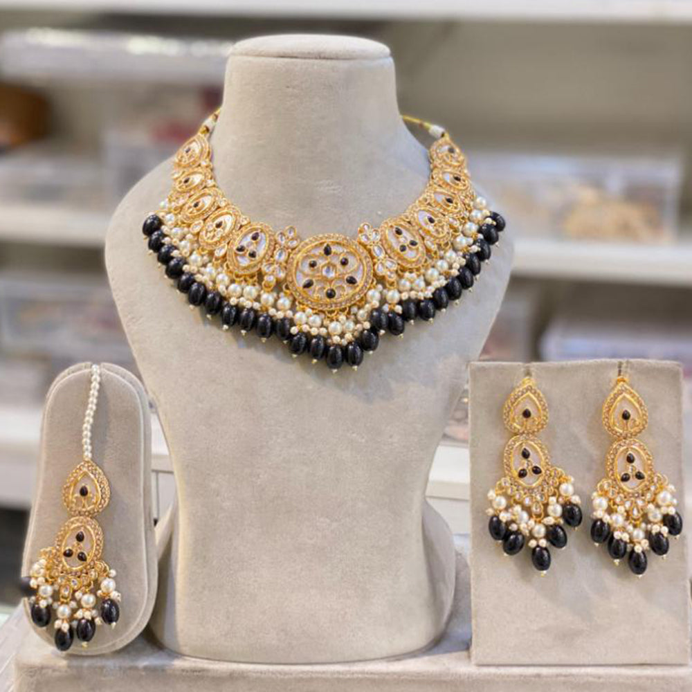 Hira Collections Gold Plated Royal Kundan Stone And Beads Necklace Set