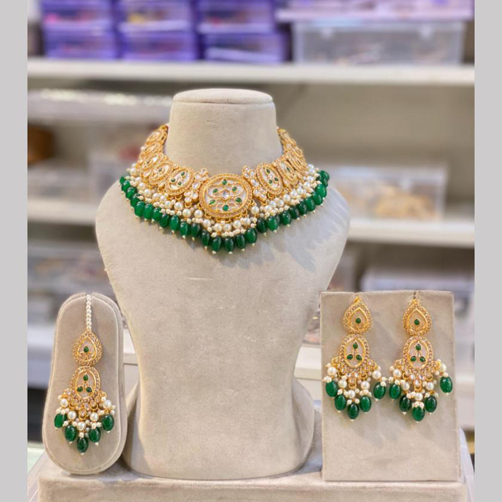 Hira Collections Gold Plated Royal Kundan Stone And Beads Necklace Set