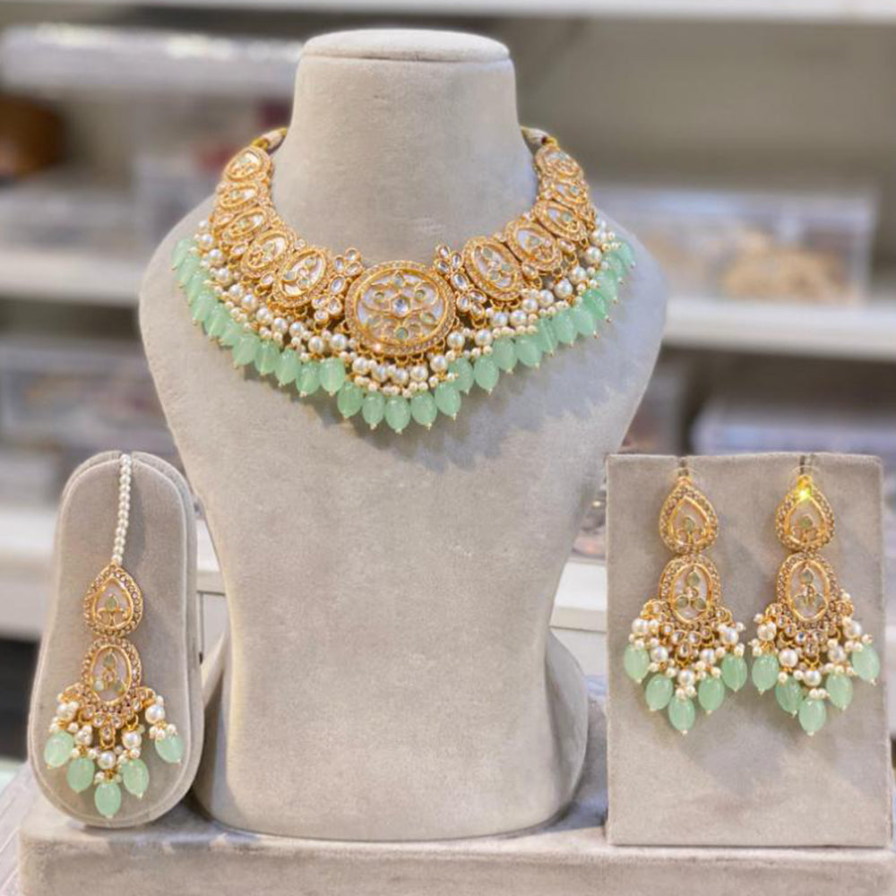 Hira Collections Gold Plated Royal Kundan Stone And Beads Necklace Set