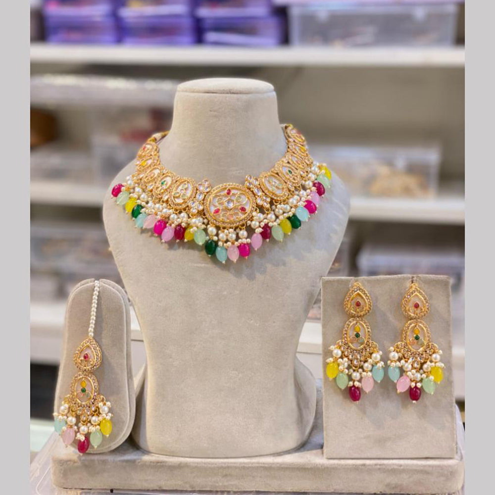 Hira Collections Gold Plated Royal Kundan Stone And Beads Necklace Set