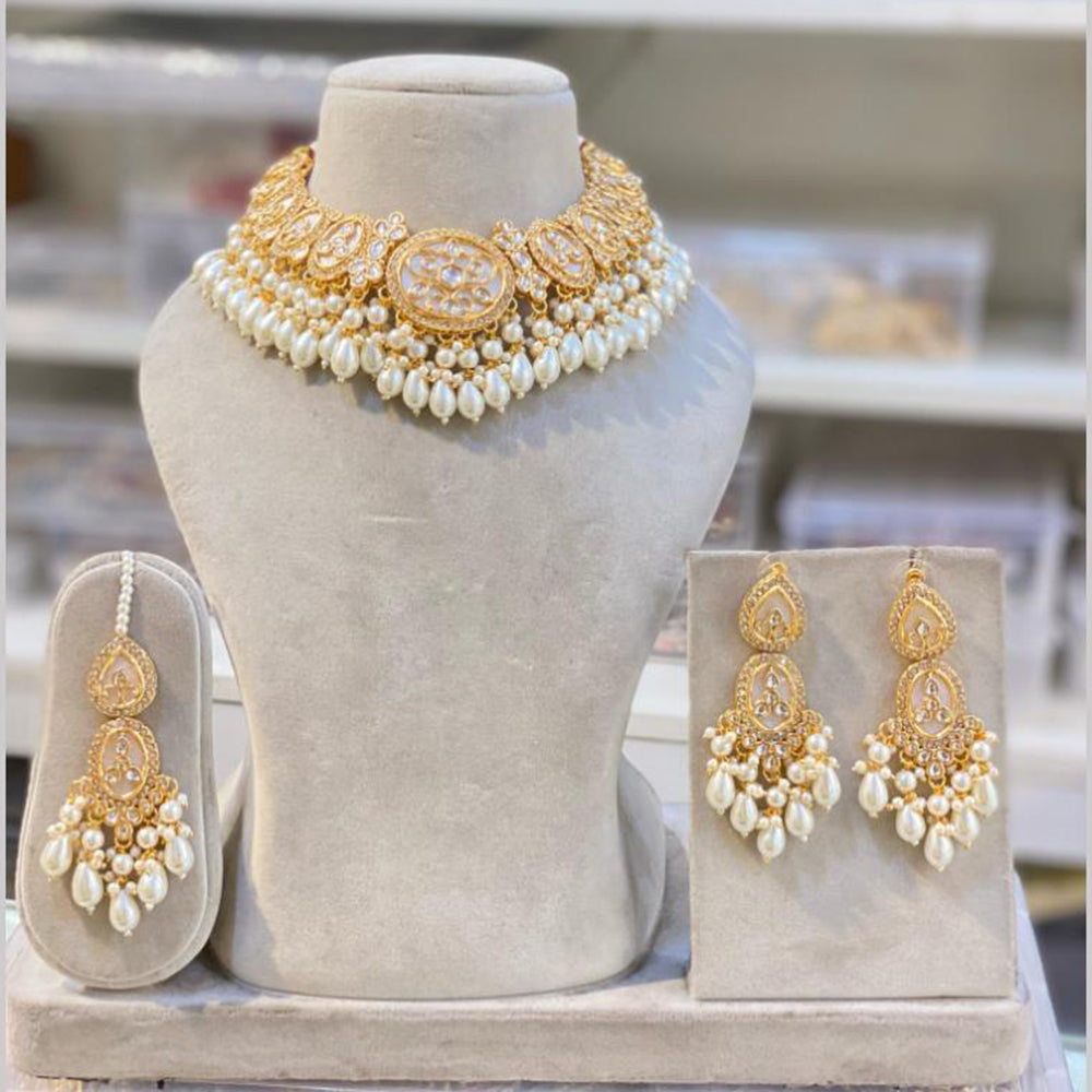 Hira Collections Gold Plated Royal Kundan Stone And Beads Necklace Set