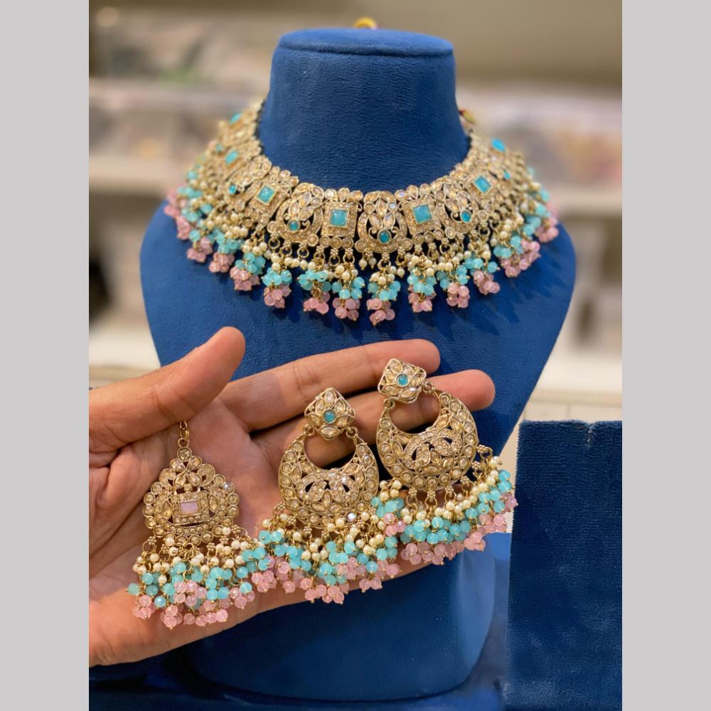 Hira Collections Gold Plated Royal Kundan Stone And Pearl Gold Plated Necklace Set