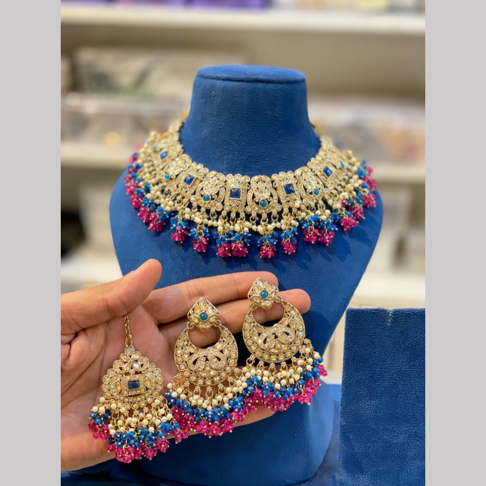 Hira Collections Gold Plated Royal Kundan Stone And Pearl Gold Plated Necklace Set