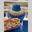 Hira Collections Gold Plated Royal Kundan Stone And Pearl Gold Plated Necklace Set