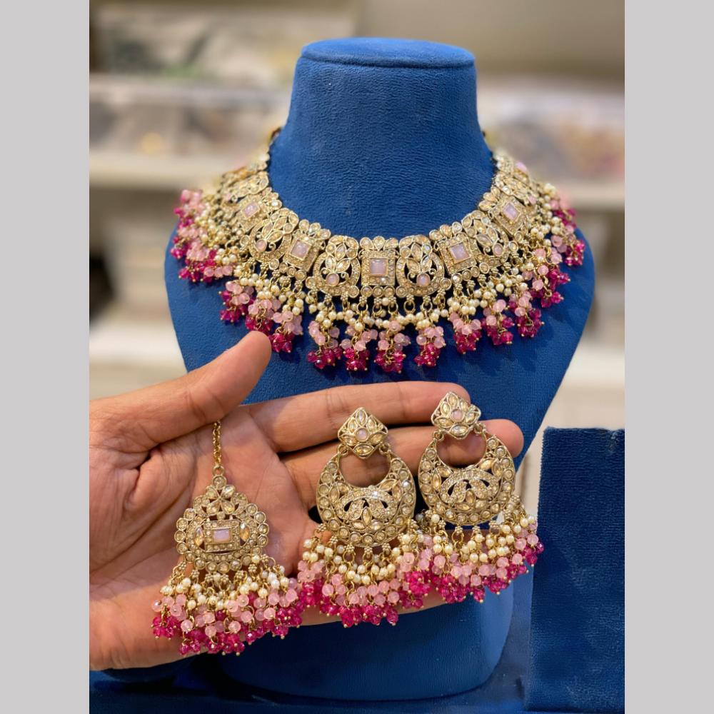 Hira Collections Gold Plated Royal Kundan Stone And Pearl Gold Plated Necklace Set