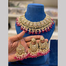 Hira Collections Gold Plated Royal Kundan Stone And Pearl Gold Plated Necklace Set