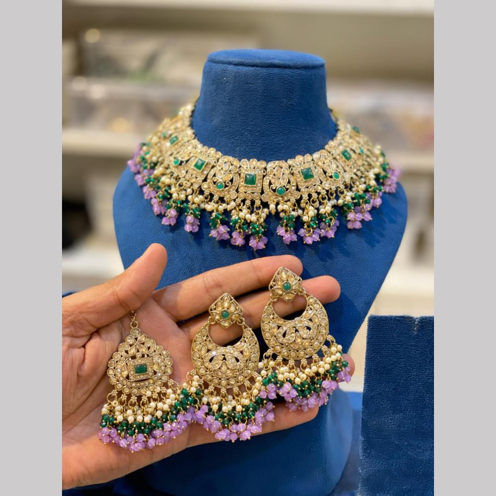 Hira Collections Gold Plated Royal Kundan Stone And Pearl Gold Plated Necklace Set