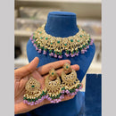 Hira Collections Gold Plated Royal Kundan Stone And Pearl Gold Plated Necklace Set