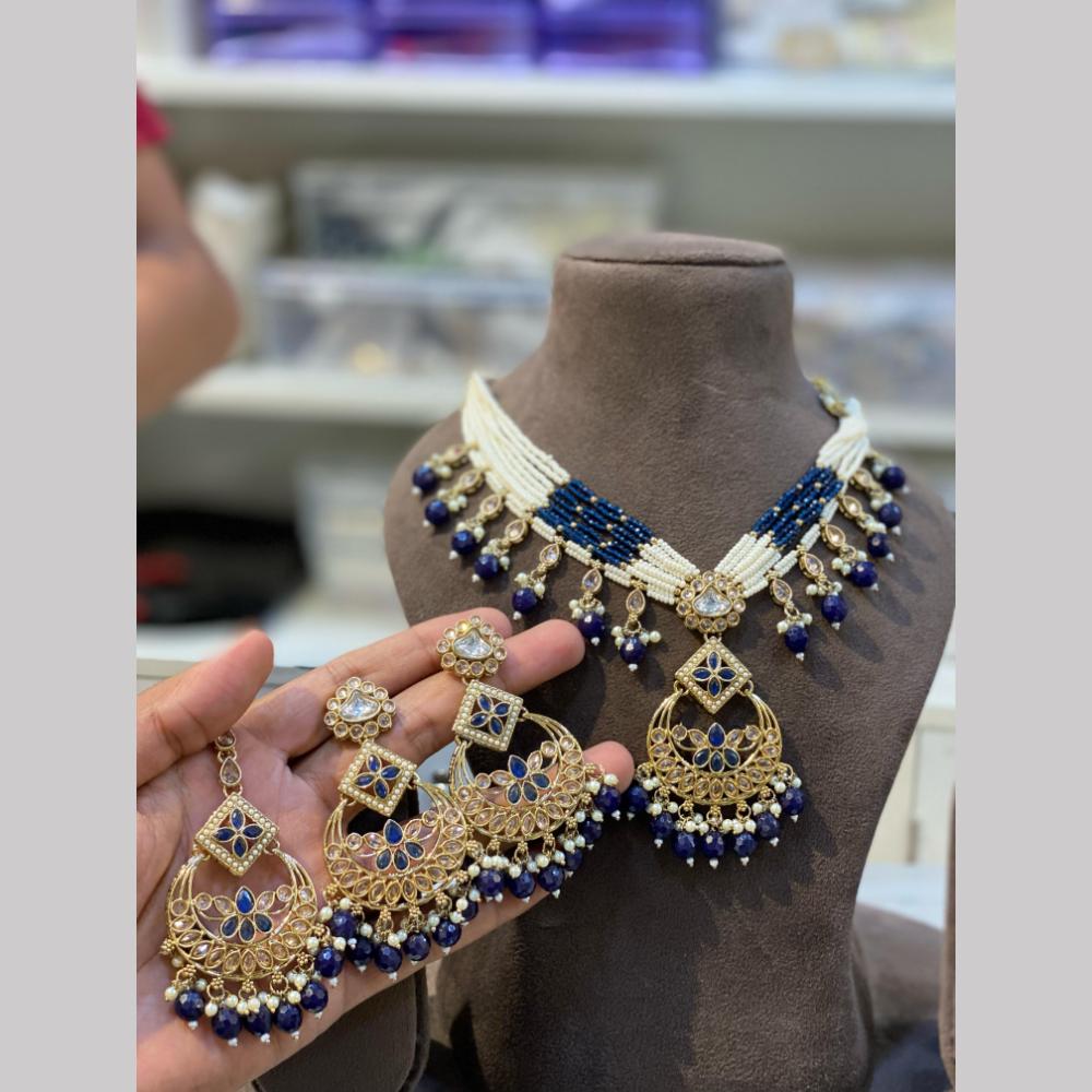 Hira Collections Gold Plated Royal Kundan Stone And Beads Necklace Set