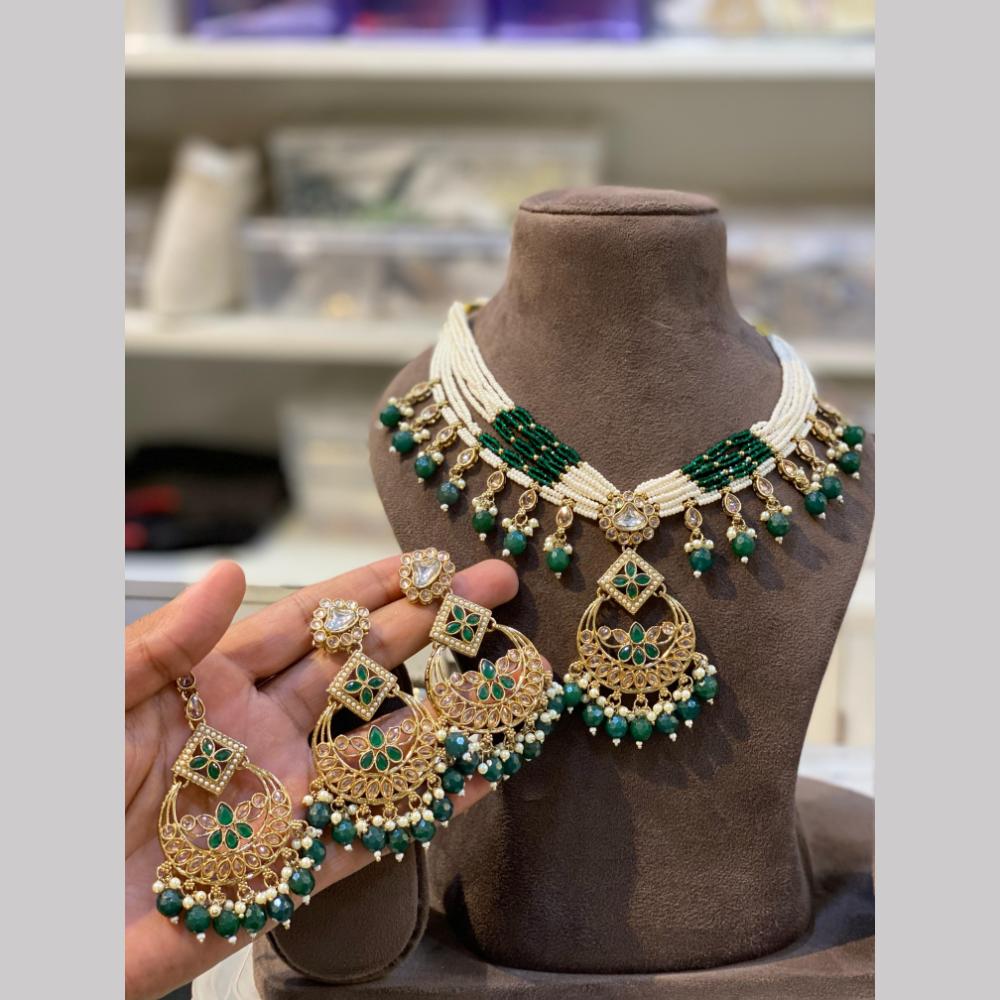 Hira Collections Gold Plated Royal Kundan Stone And Beads Necklace Set