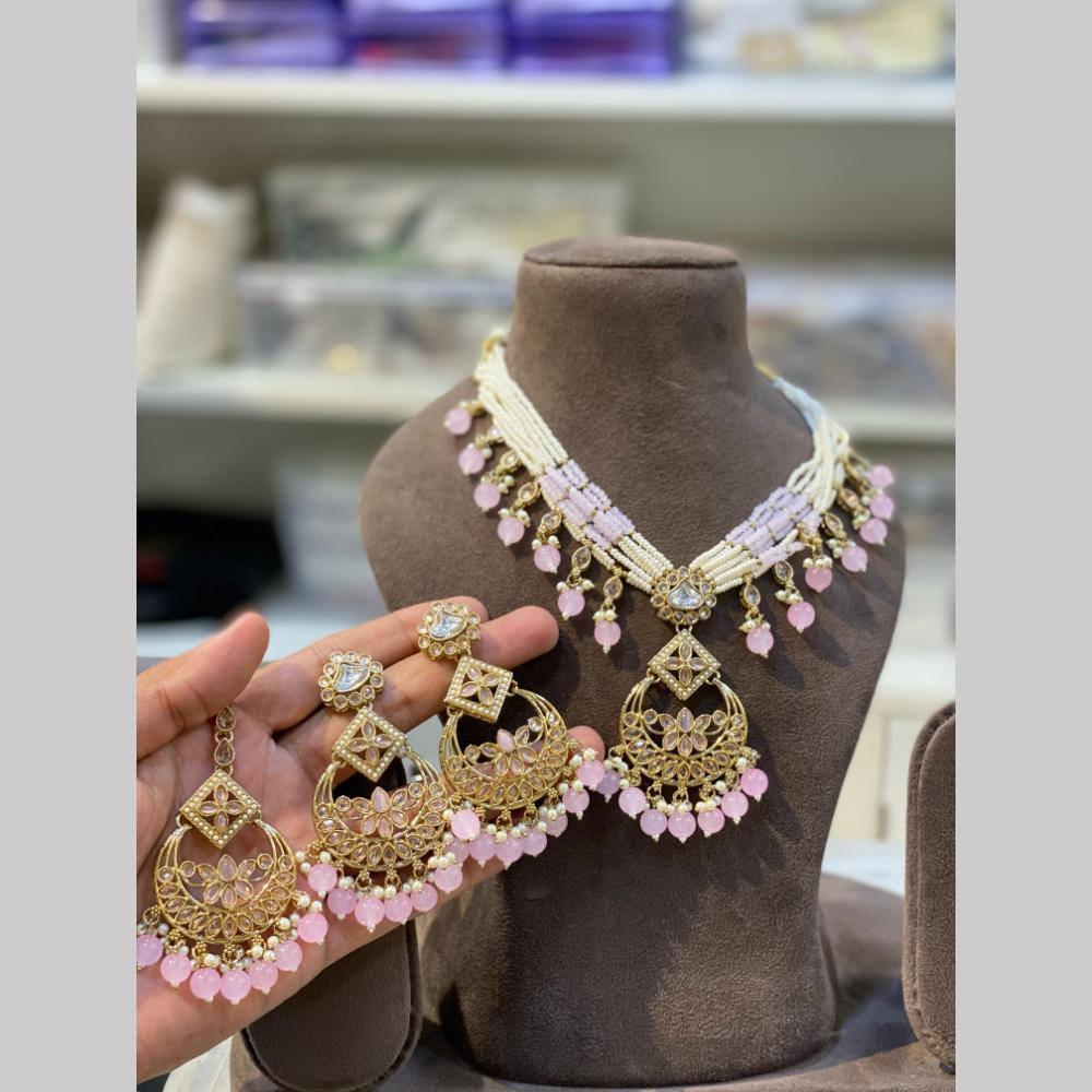 Hira Collections Gold Plated Royal Kundan Stone And Beads Necklace Set
