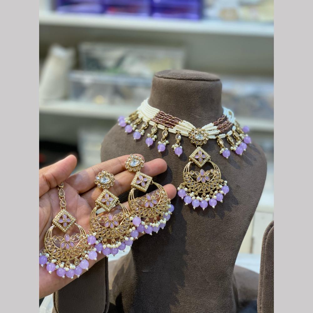 Hira Collections Gold Plated Royal Kundan Stone And Beads Necklace Set