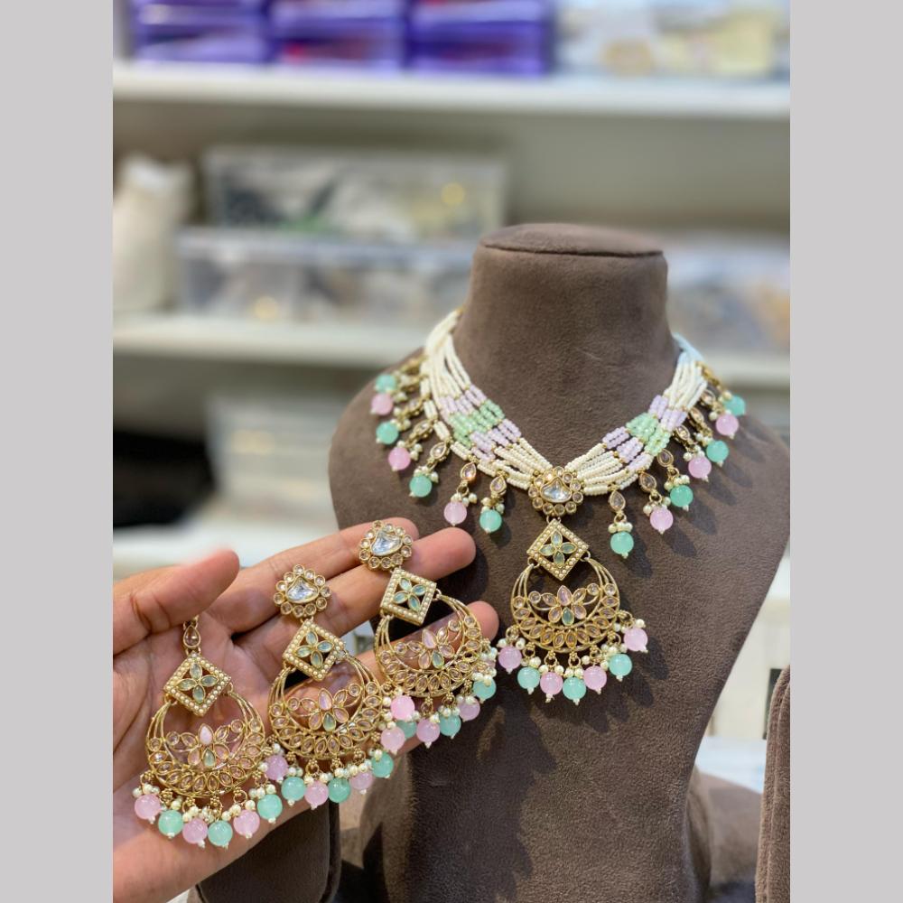 Hira Collections Gold Plated Royal Kundan Stone And Beads Necklace Set