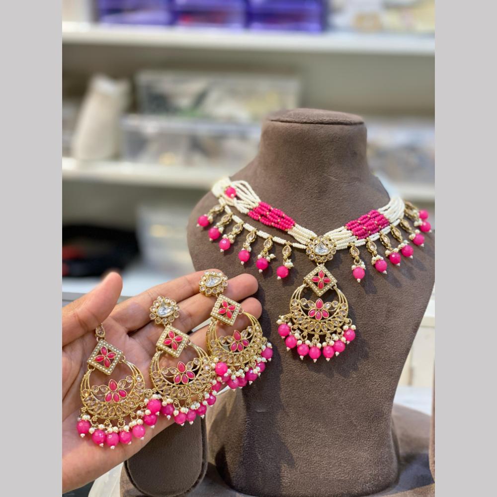 Hira Collections Gold Plated Royal Kundan Stone And Beads Necklace Set