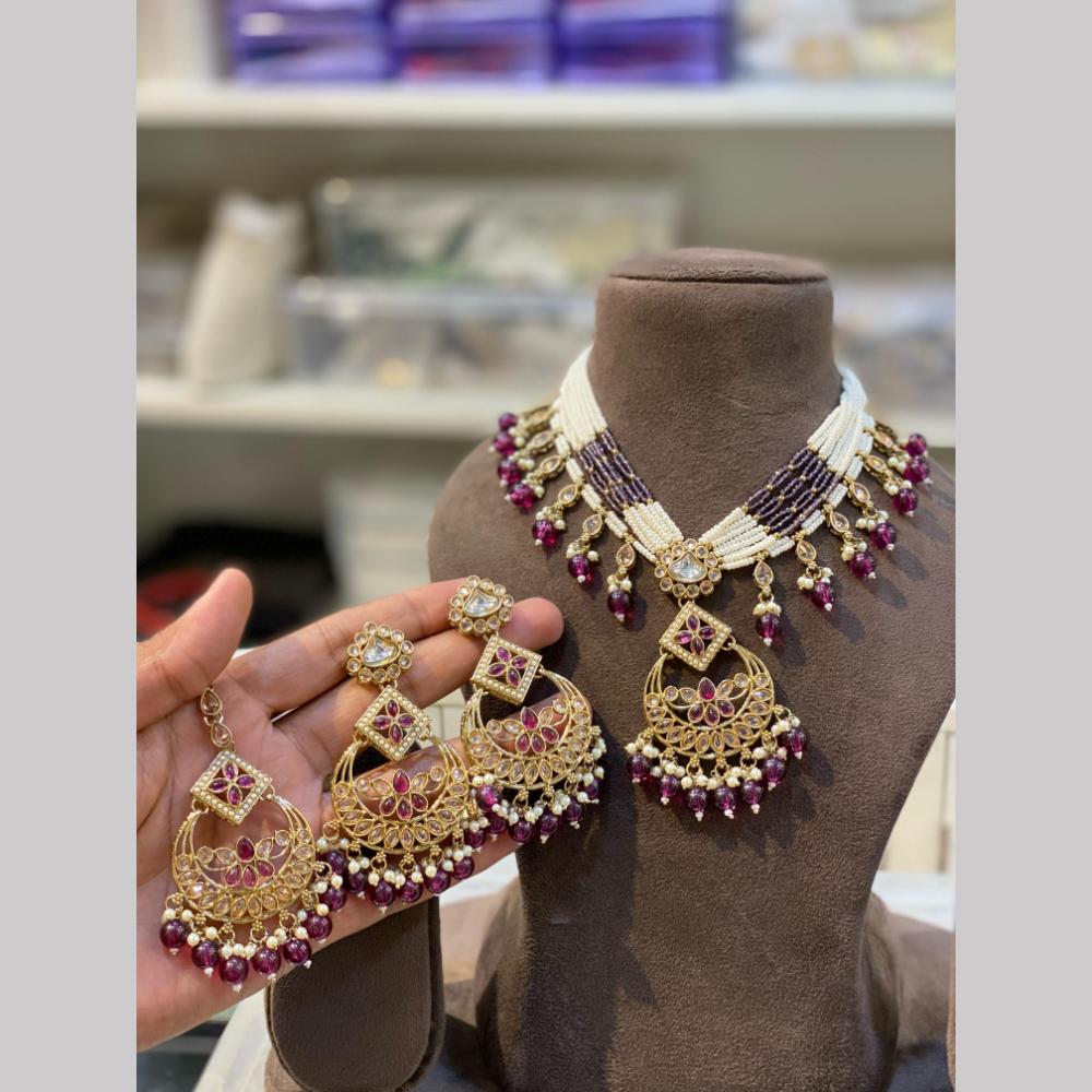 Hira Collections Gold Plated Royal Kundan Stone And Beads Necklace Set