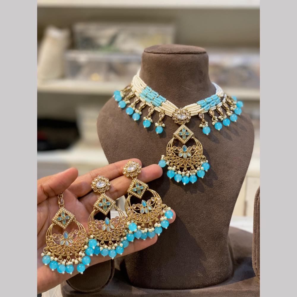 Hira Collections Gold Plated Royal Kundan Stone And Beads Necklace Set