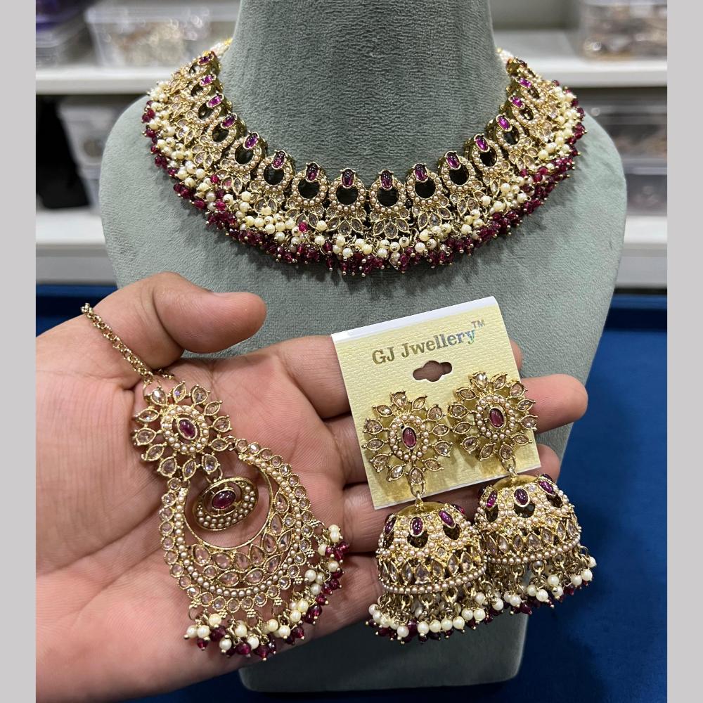 Hira Collections Gold Plated Royal Crystal Stone And Pearl Necklace Set