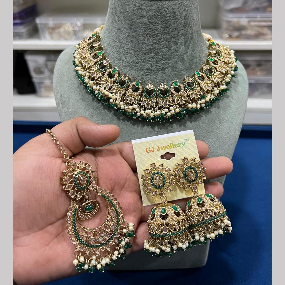 Hira Collections Gold Plated Royal Crystal Stone And Pearl Necklace Set