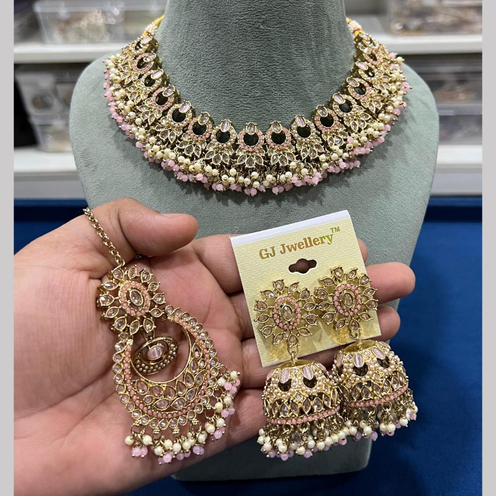 Hira Collections Gold Plated Royal Crystal Stone And Pearl Necklace Set