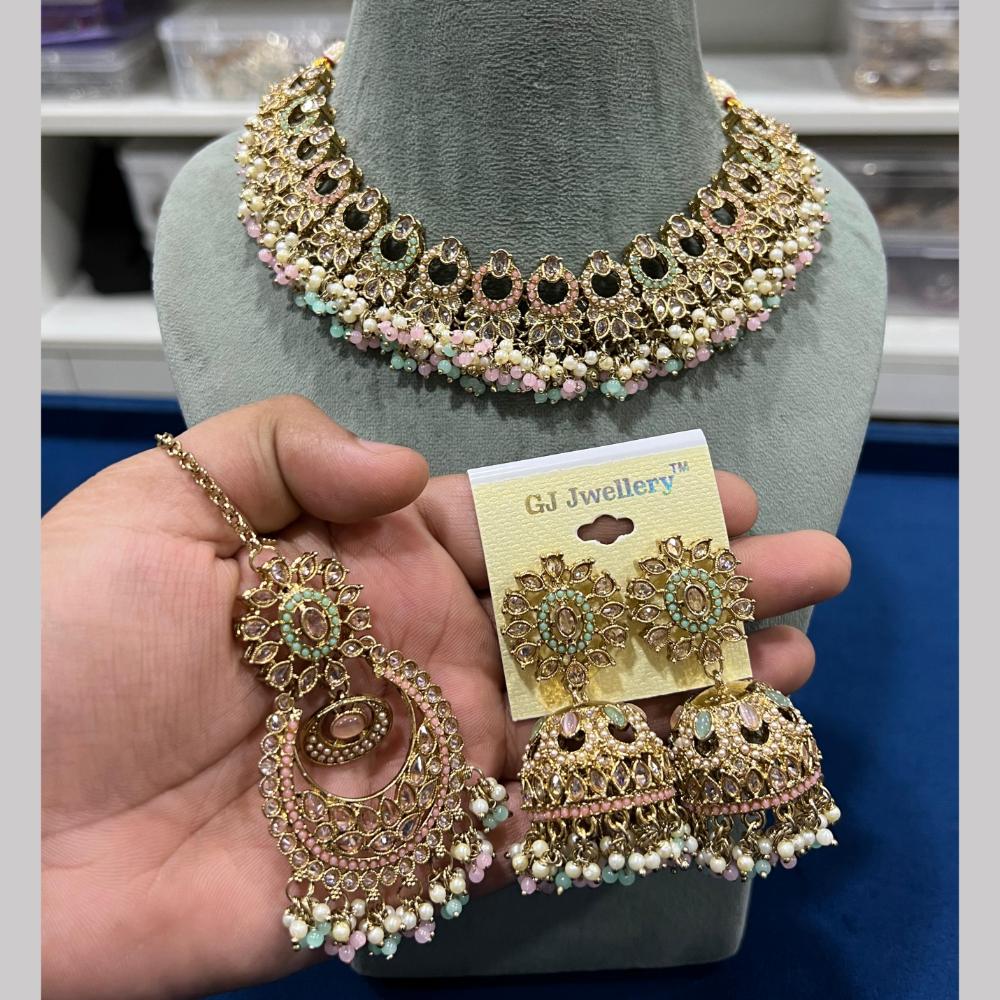 Hira Collections Gold Plated Royal Crystal Stone And Pearl Necklace Set