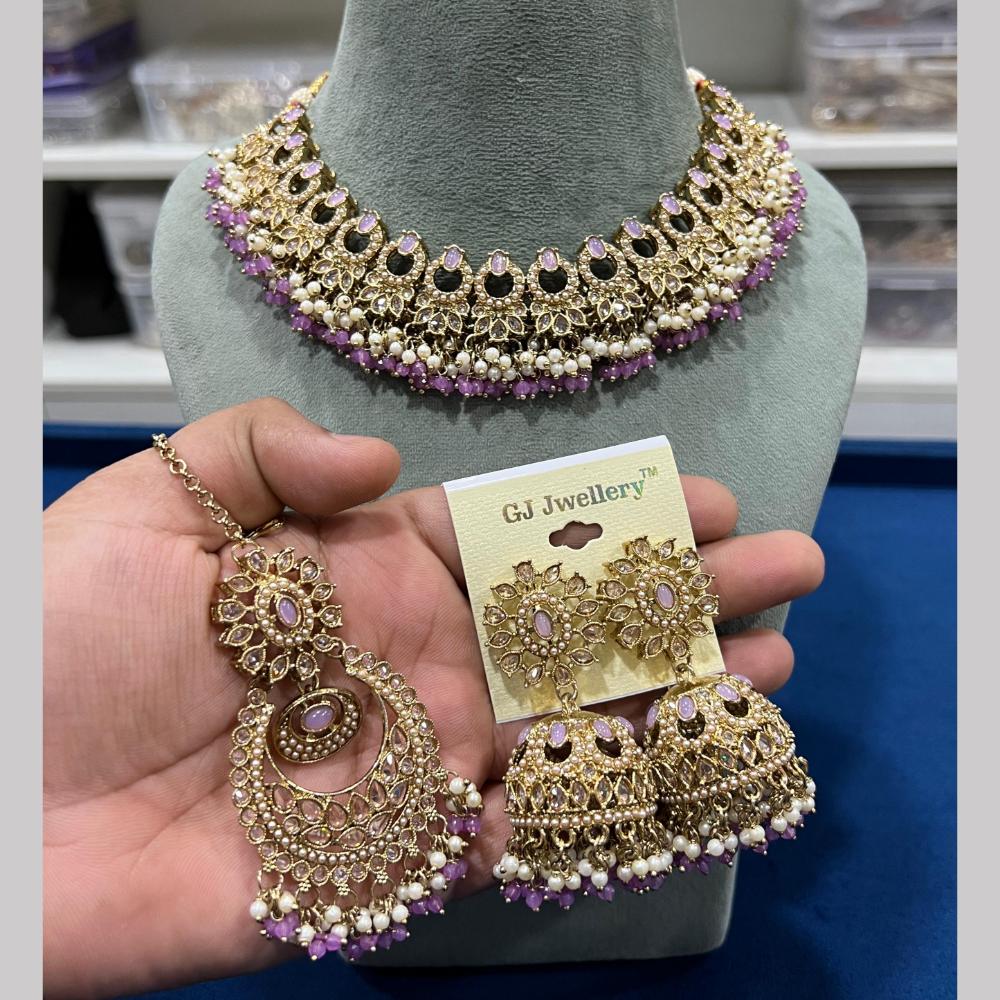 Hira Collections Gold Plated Royal Crystal Stone And Pearl Necklace Set