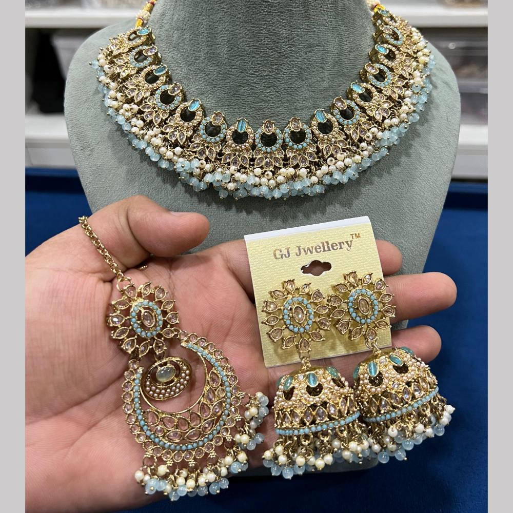 Hira Collections Gold Plated Royal Crystal Stone And Pearl Necklace Set