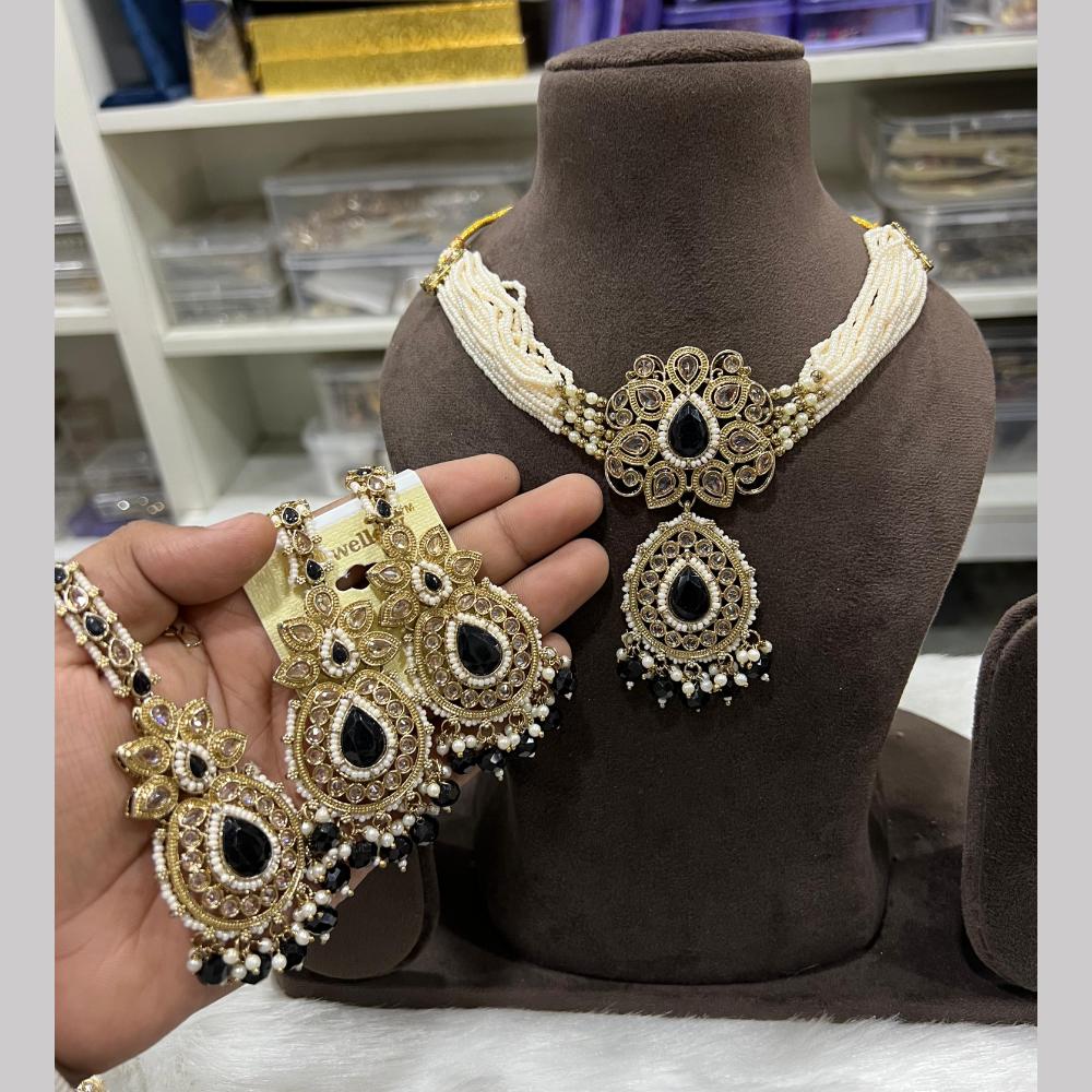 Hira Collections Gold Plated Royal Crystal Stone And Pearl Necklace Set