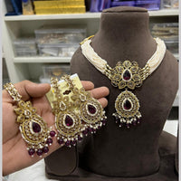Hira Collections Gold Plated Royal Crystal Stone And Pearl Necklace Set