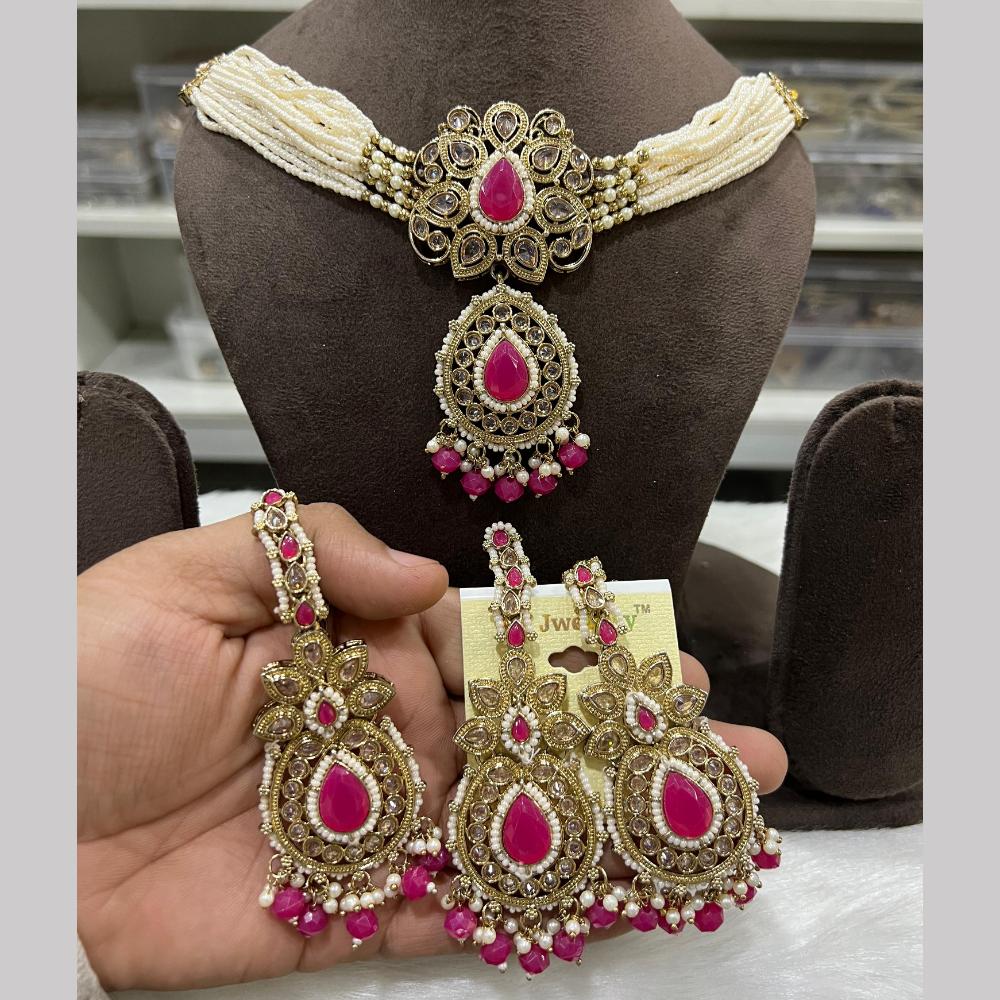 Hira Collections Gold Plated Royal Crystal Stone And Pearl Necklace Set