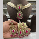 Hira Collections Gold Plated Royal Crystal Stone And Pearl Necklace Set