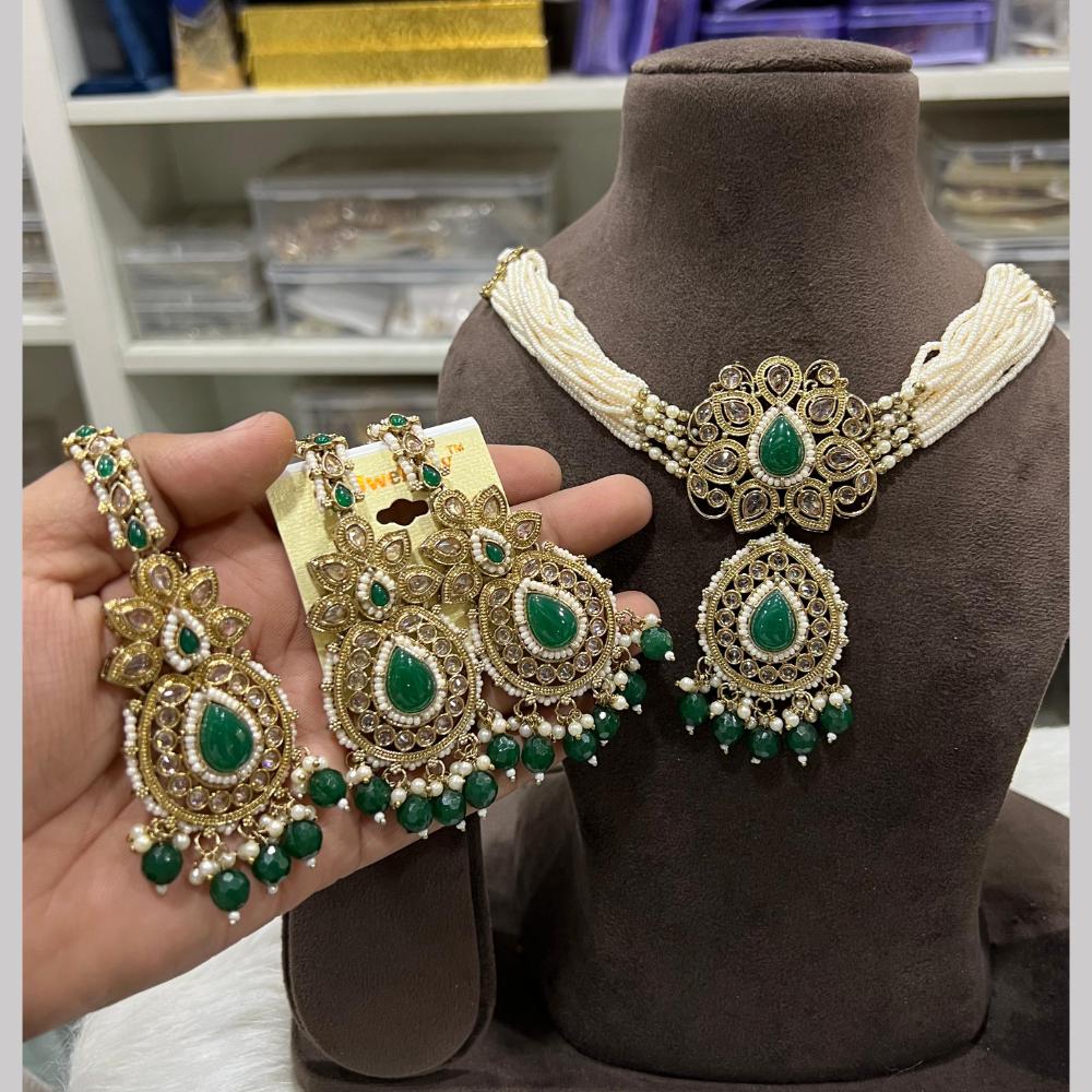 Hira Collections Gold Plated Royal Crystal Stone And Pearl Necklace Set