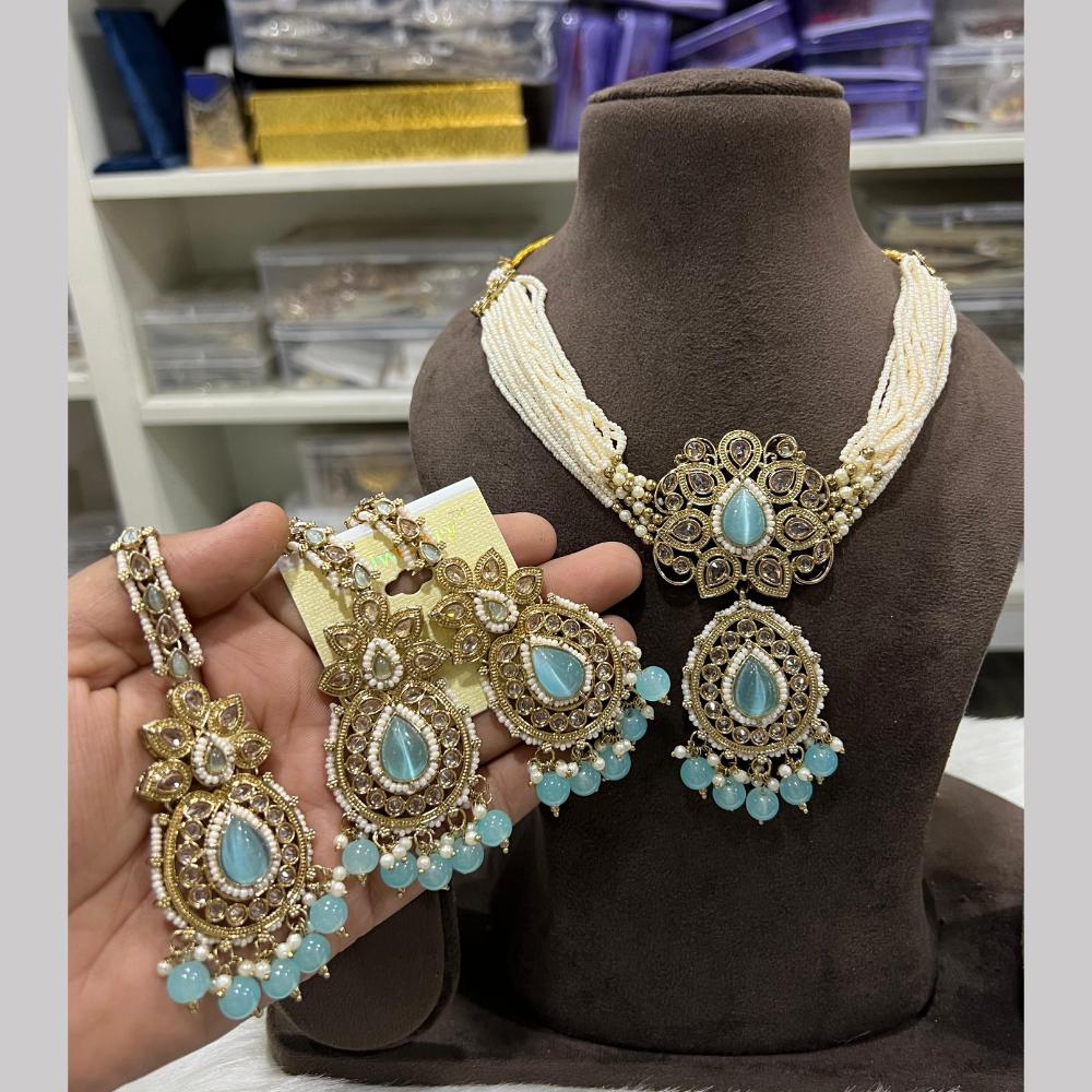 Hira Collections Gold Plated Royal Crystal Stone And Pearl Necklace Set