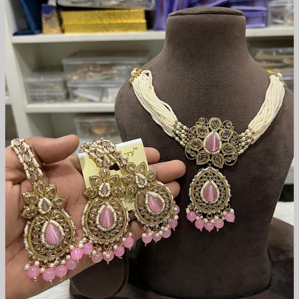 Hira Collections Gold Plated Royal Crystal Stone And Pearl Necklace Set