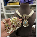 Hira Collections Gold Plated Royal Crystal Stone And Pearl Necklace Set