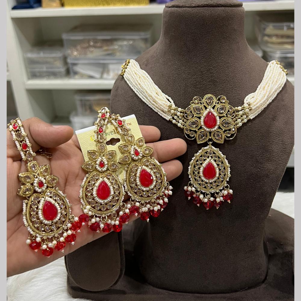 Hira Collections Gold Plated Royal Crystal Stone And Pearl Necklace Set