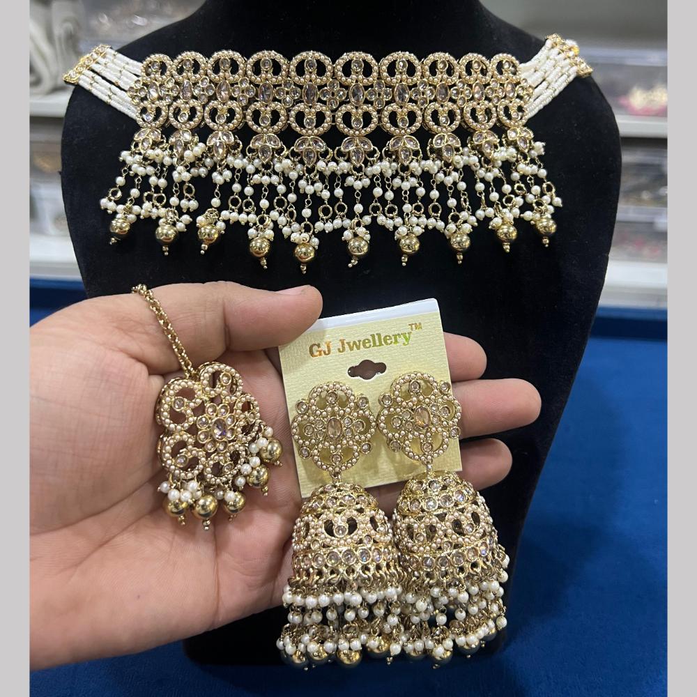 Hira Collections Gold Plated Royal Crystal Stone And Pearl Necklace Set