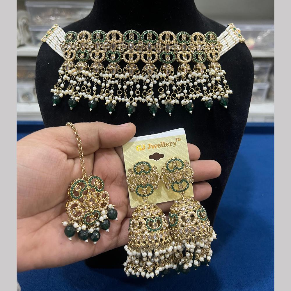 Hira Collections Gold Plated Royal Crystal Stone And Pearl Necklace Set