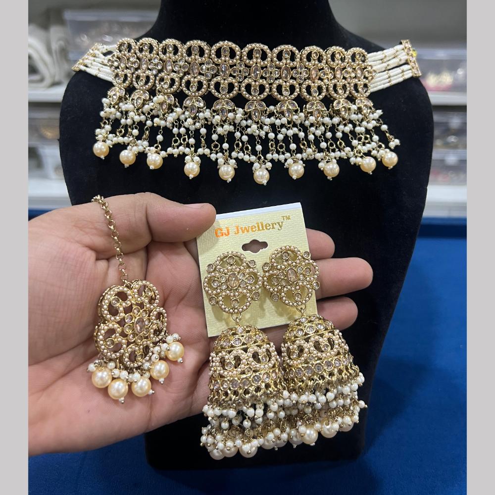 Hira Collections Gold Plated Royal Crystal Stone And Pearl Necklace Set