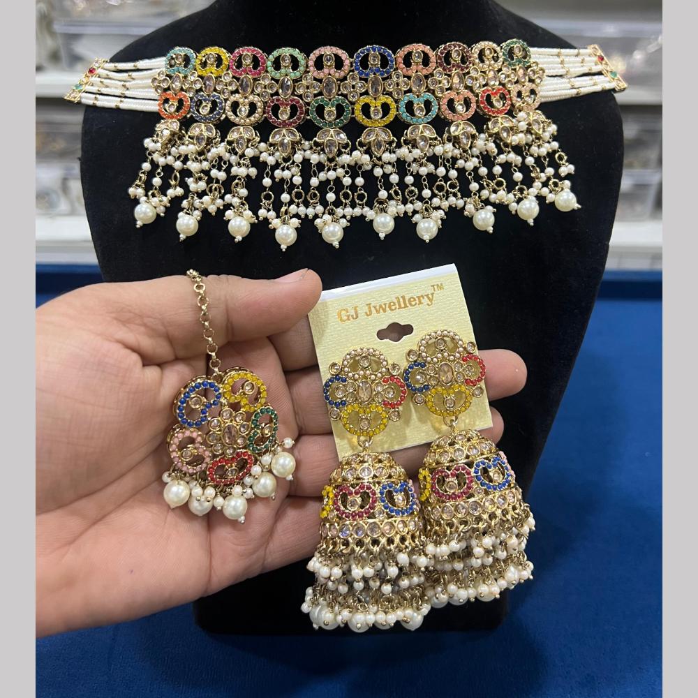 Hira Collections Gold Plated Royal Crystal Stone And Pearl Necklace Set