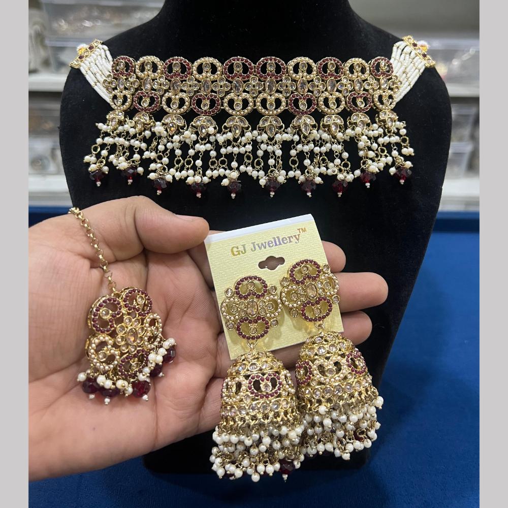 Hira Collections Gold Plated Royal Crystal Stone And Pearl Necklace Set