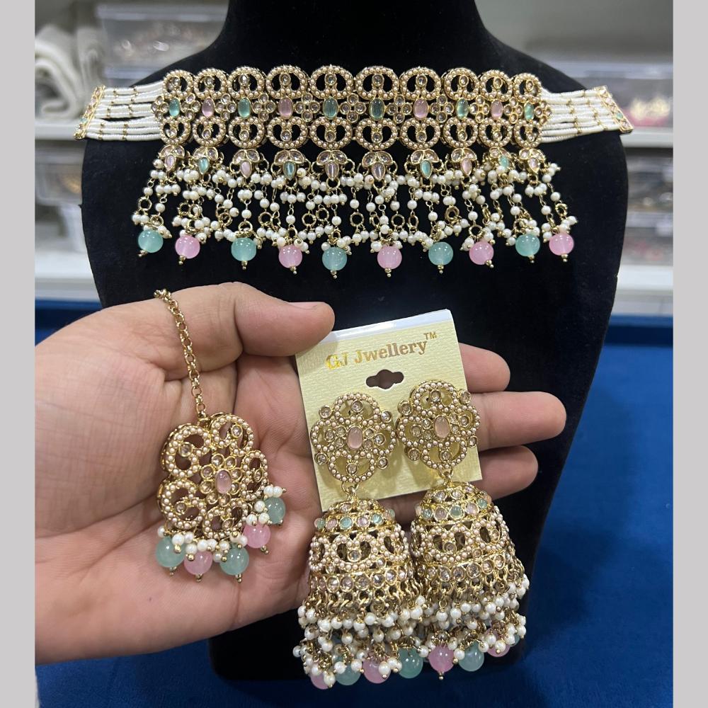 Hira Collections Gold Plated Royal Crystal Stone And Pearl Necklace Set