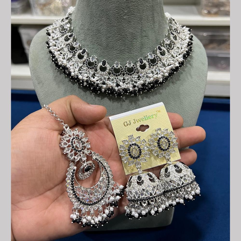 Hira Collections Silver Plated Royal Crystal Stone And Pearl Necklace Set