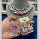 Hira Collections Silver Plated Royal Crystal Stone And Pearl Necklace Set