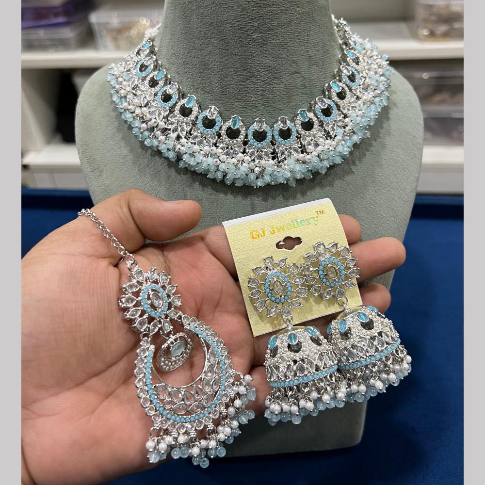 Hira Collections Silver Plated Royal Crystal Stone And Pearl Necklace Set