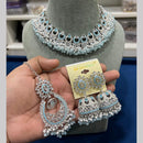 Hira Collections Silver Plated Royal Crystal Stone And Pearl Necklace Set